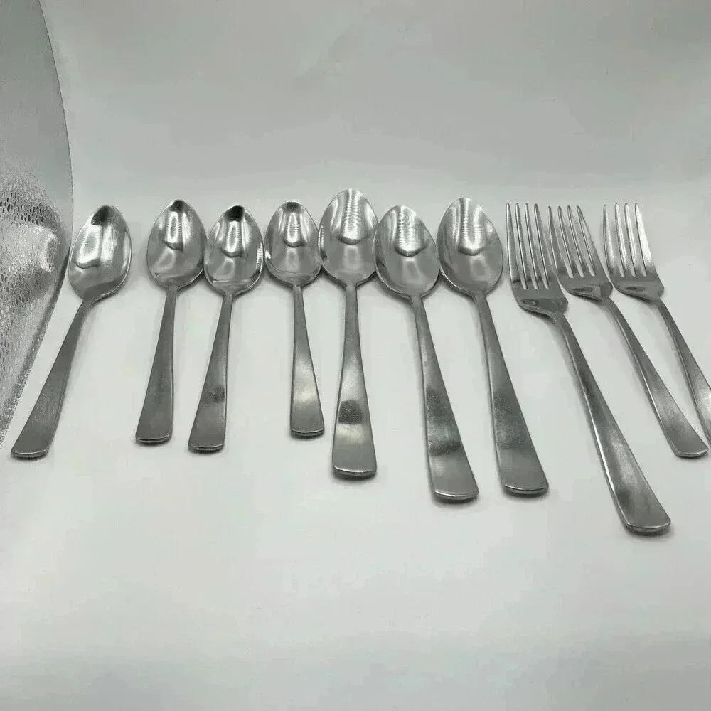 10 Pcs Amazon Basic Stainless Rounded Edge Spoons Forks